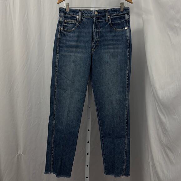 AMO Jeans Womens 30 Blue Kismet Chloe Crop High Waist Straight Leg Raw Hem Denim - Picture 1 of 13